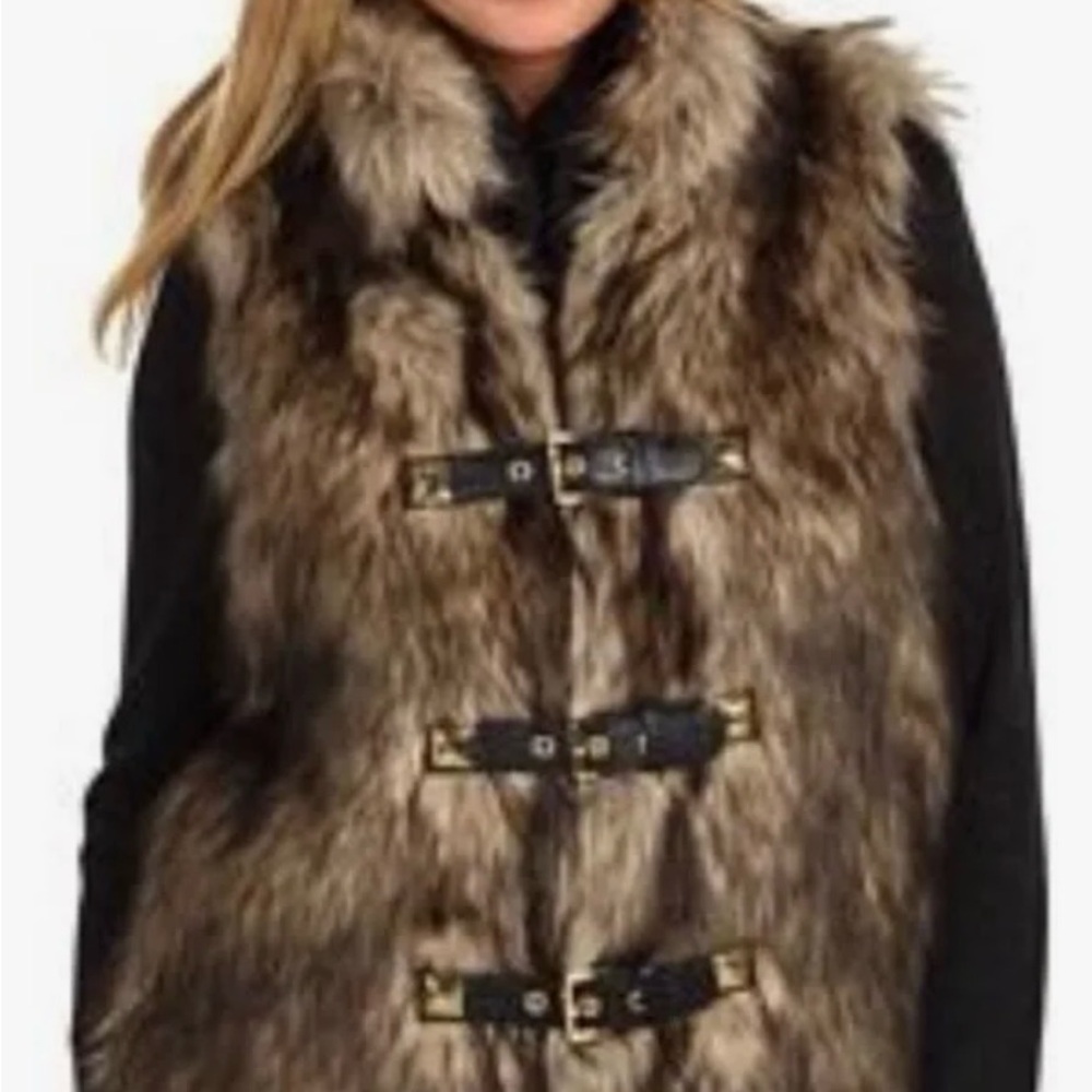 NWOT- Michael Kors Faux Fur Vest With Buckles